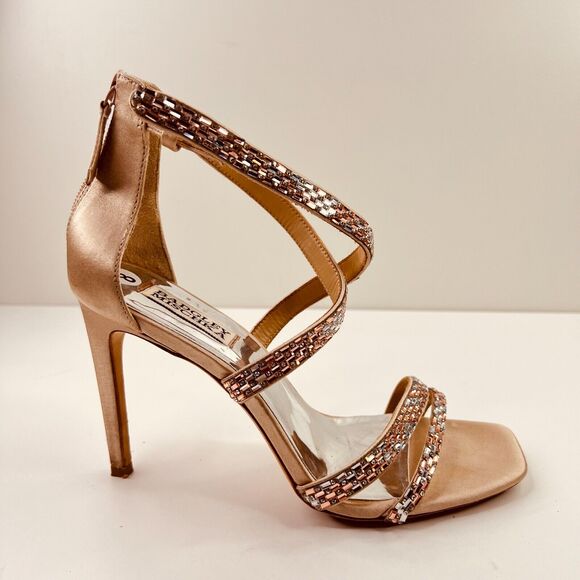 Badgley Mischka Womens Zen‎ Ankle Strap Heels Size 8 Rose Gold Beaded - Picture 1 of 11